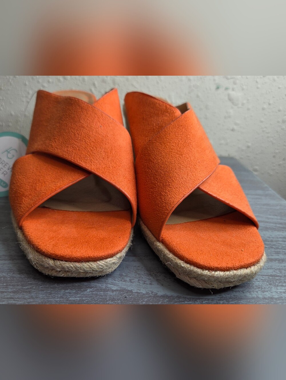 Andrew Geller Women’s Orange Suede Crossband Espadrille Slide W/ Wedge Heel (si)